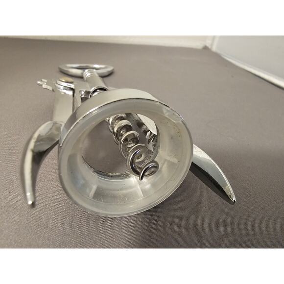 Silver Corkscrew Wine Bottle Opener w/Fins - Push Down - 6-1/4" - Used - Picture 7 of 8